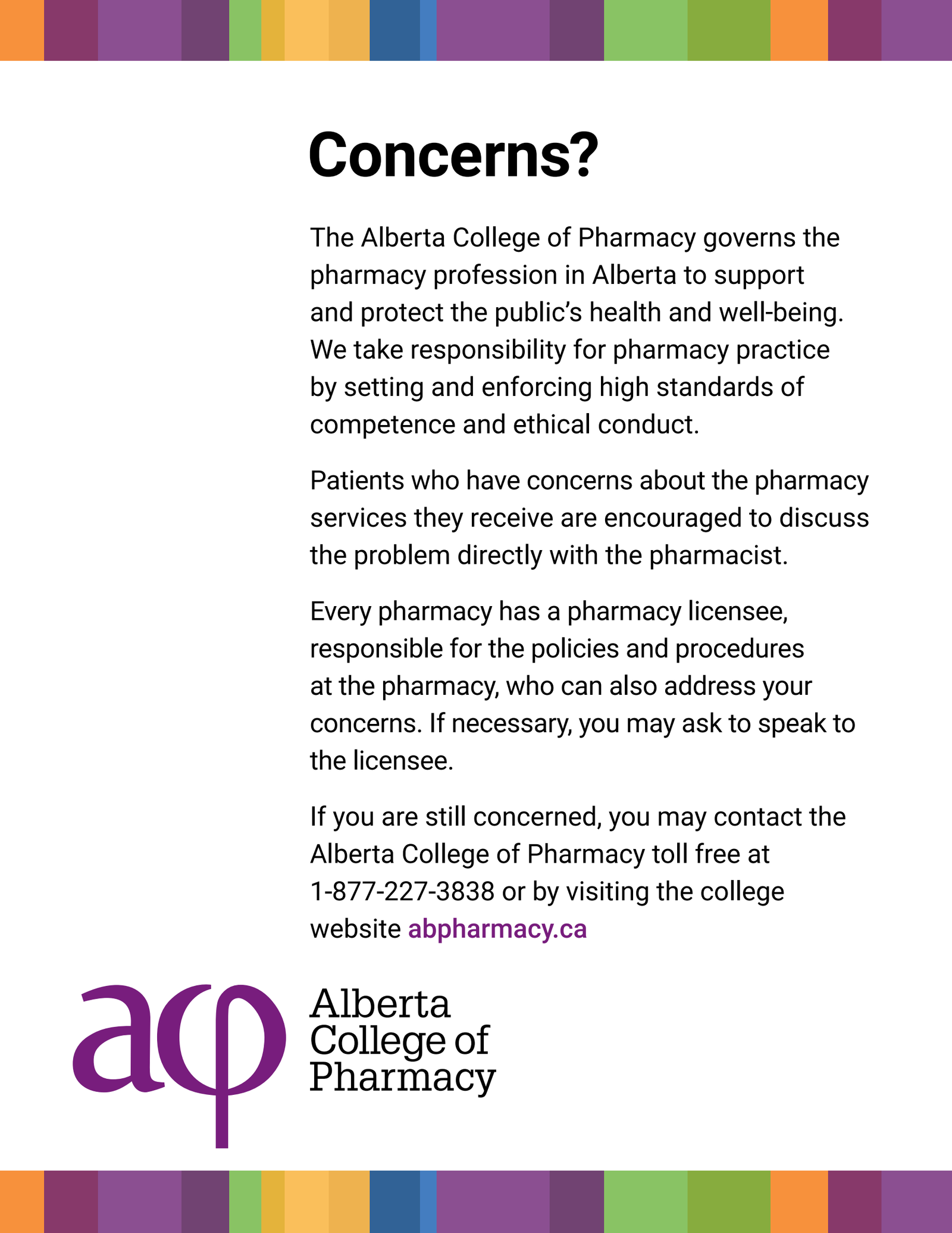 Official Alberta College of Pharmacy Concerns Poster